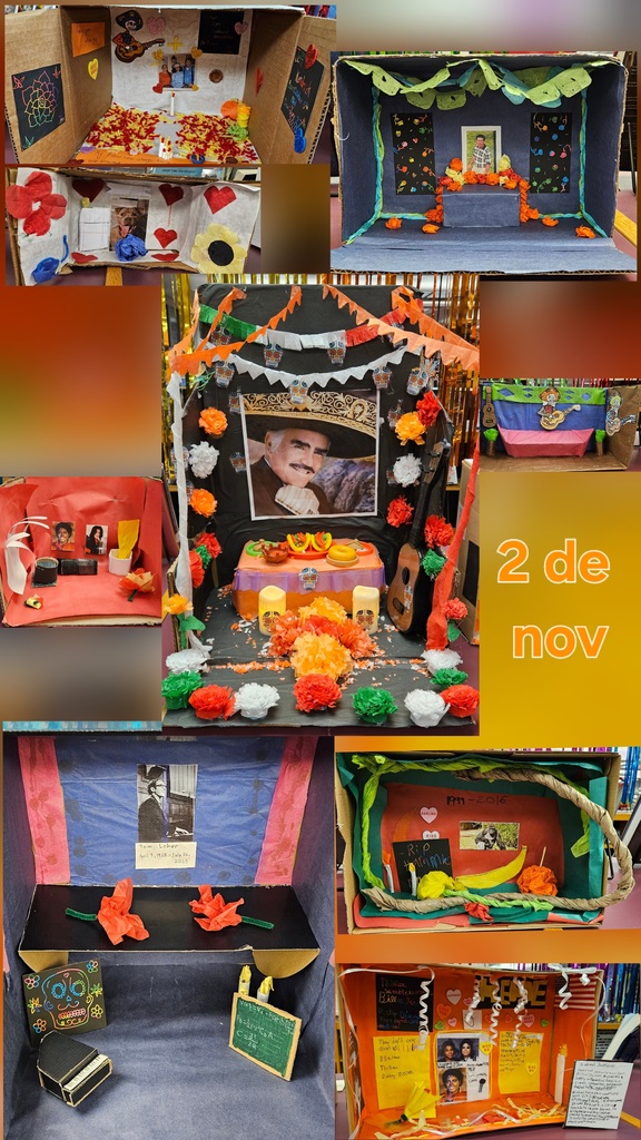 Spanish II and III created ofrendas for Día de los Muertos 