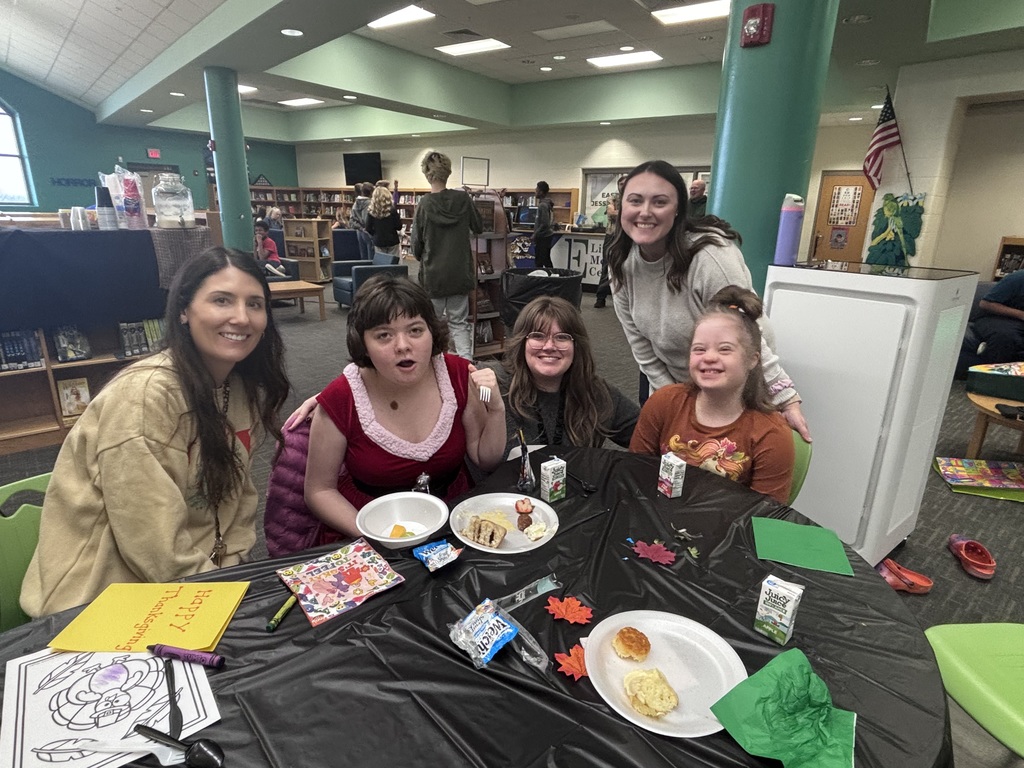 This picture includes JCS Physical Therapist (PT) Morgan Stringer, Special Education teacher Amanda Groves from West Middle, JCS Occupational Therapist (OT) Tara Hood, and two female students.