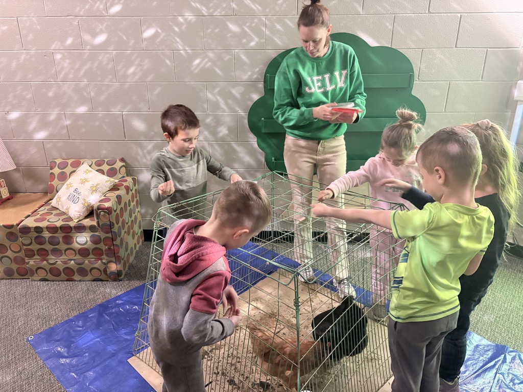 Students stand at a fence with chickens inside