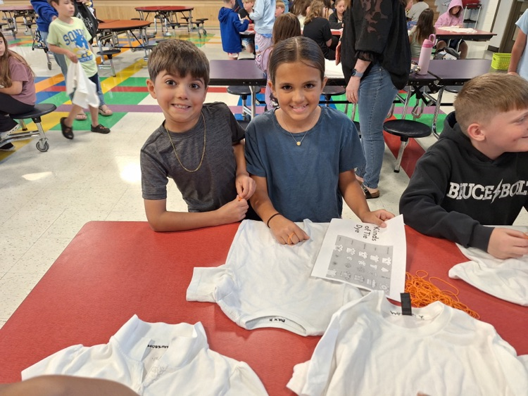 Our 5th graders helped 2nd grade with their tie-dye shirts. We can't wait to see how their designs turn out! 💫🥳