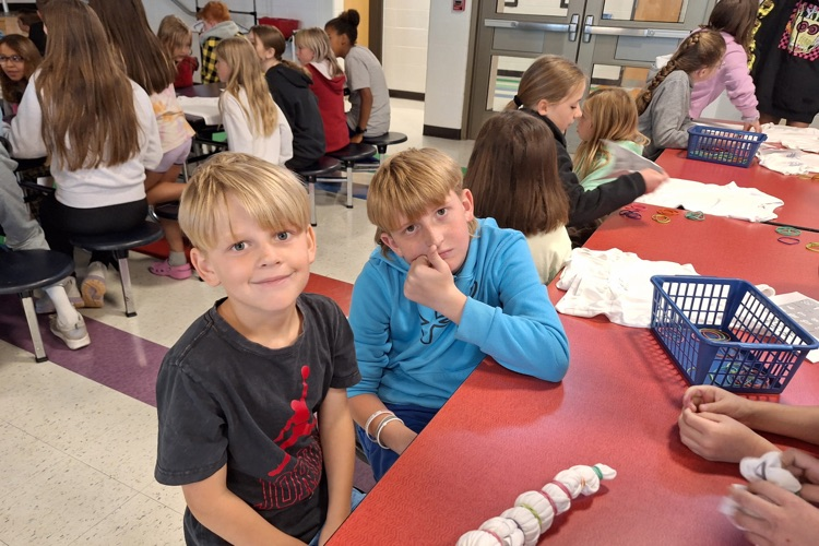Our 5th graders helped 2nd grade with their tie-dye shirts. We can't wait to see how their designs turn out! 💫🥳
