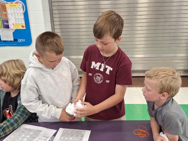 Our 5th graders helped 2nd grade with their tie-dye shirts. We can't wait to see how their designs turn out! 💫🥳