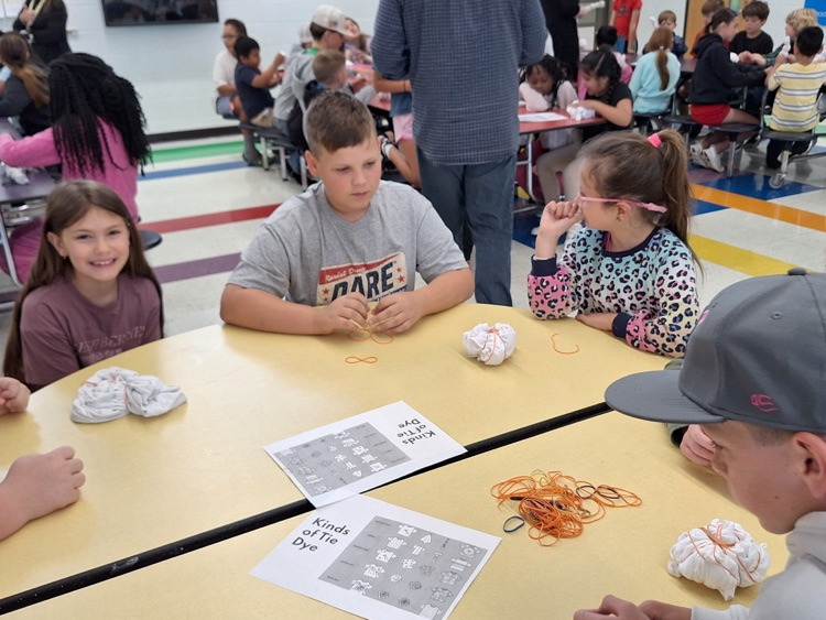 Our 5th graders helped 2nd grade with their tie-dye shirts. We can't wait to see how their designs turn out! 💫🥳