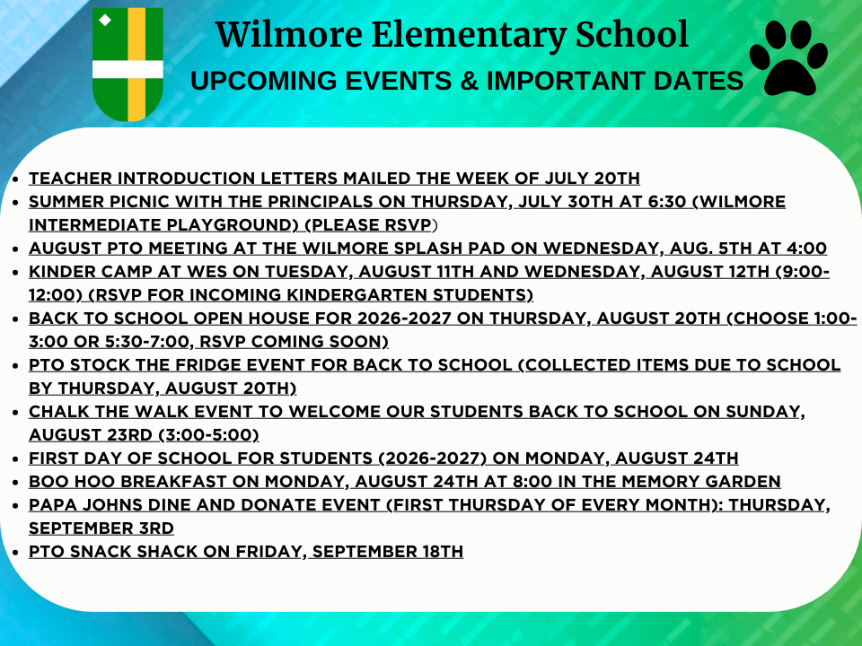 Important Events and dates 
