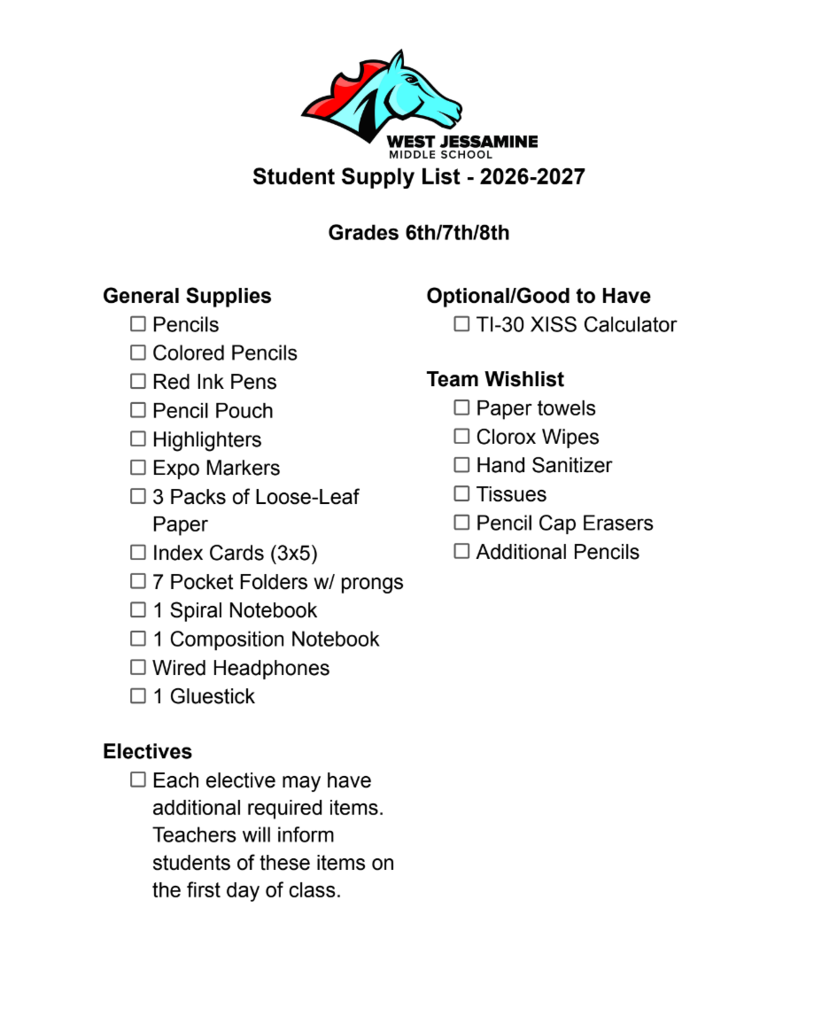 School Supply List