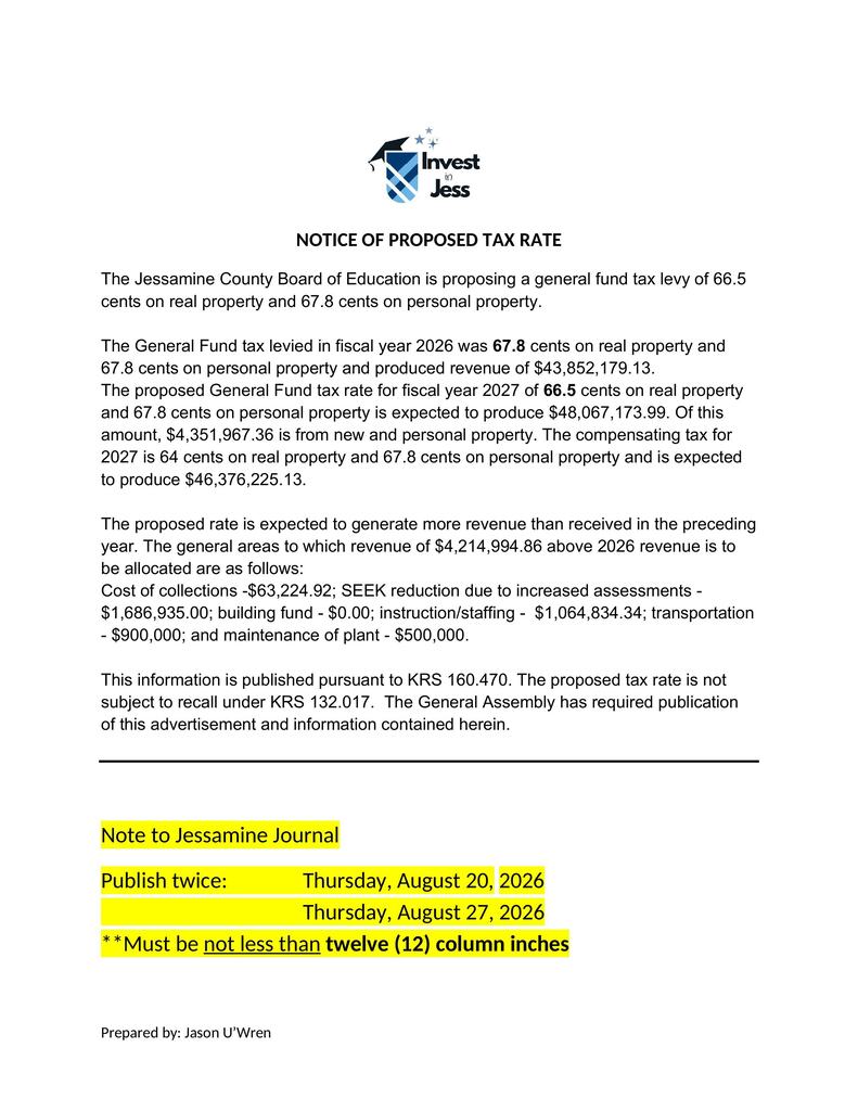 Notice of Proposed Tax Rate