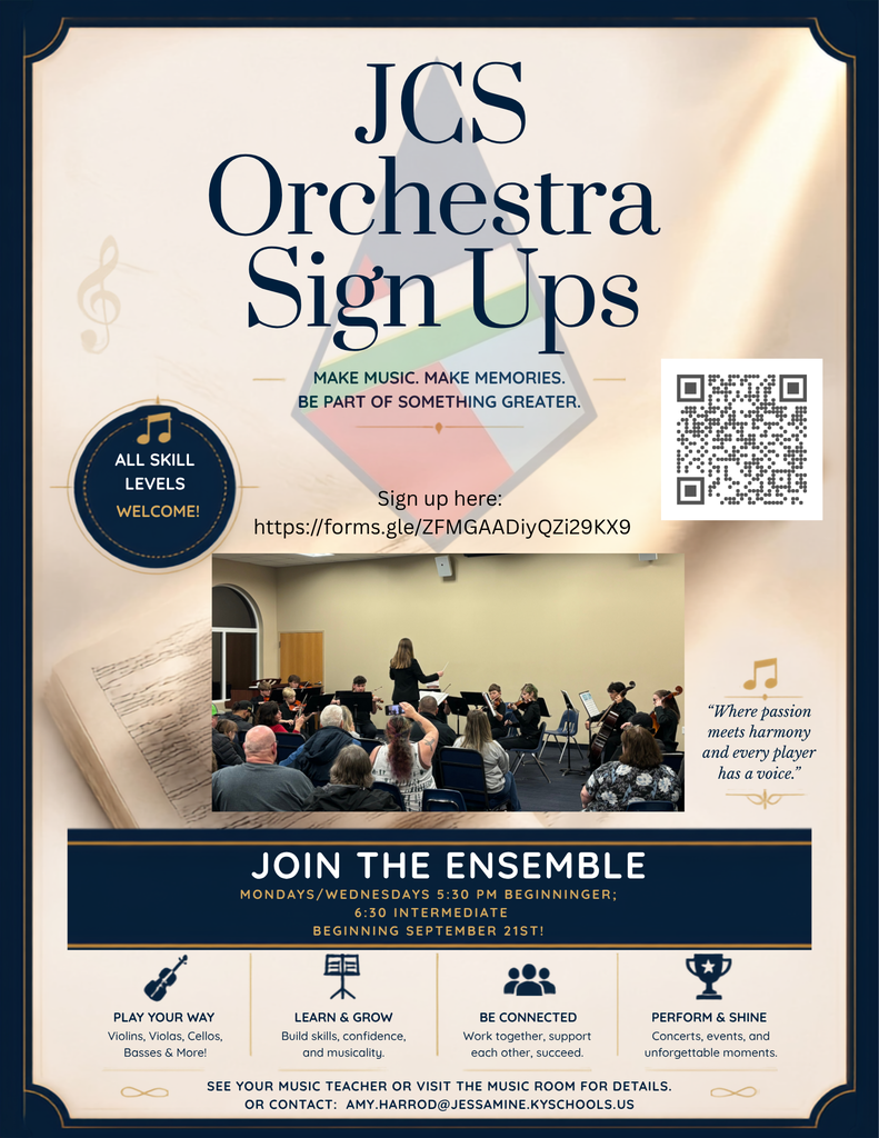 Jessamine County Schools Orchestra signup information.