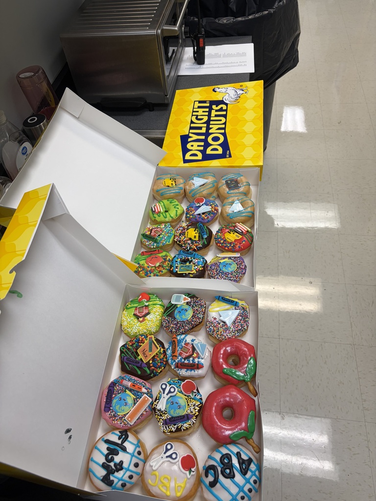 Doughnuts of various school-themed designs from Daylight Donuts.