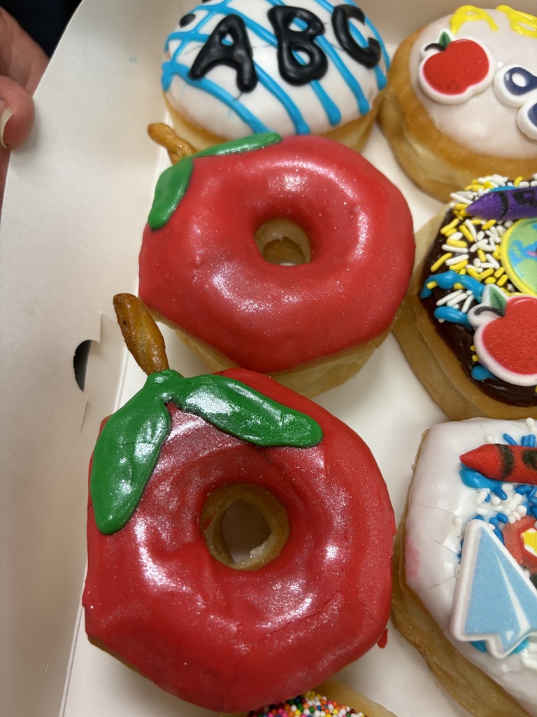 Doughnuts decorated like apples from Daylight Donuts.