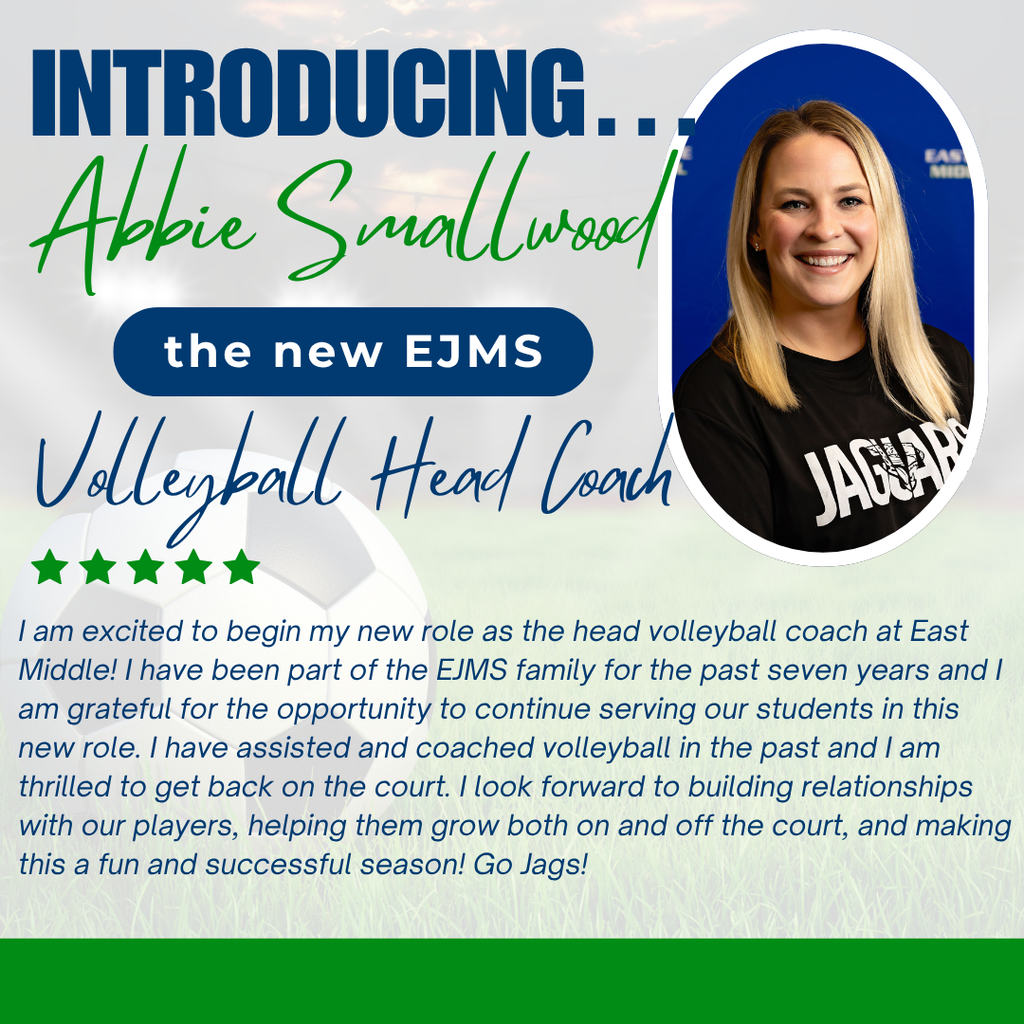 Abbie Smallwood is announced as the new EJMS volleyball Head Coach.