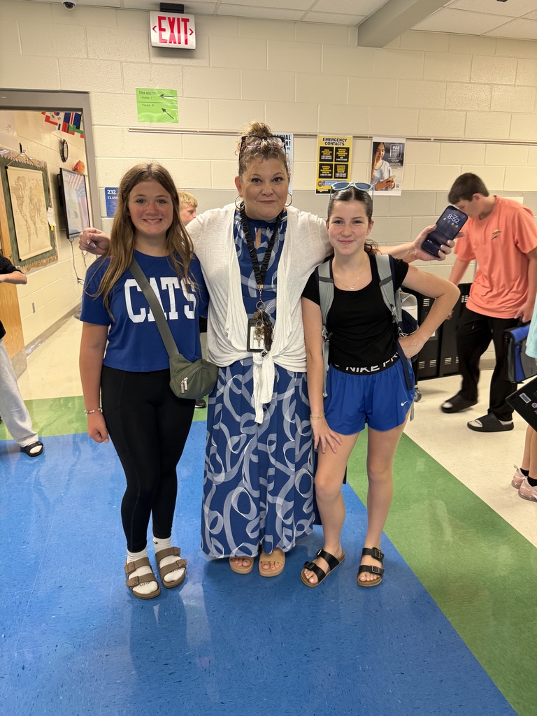 Mrs. Morgan and her students wearing their best blues for our 2nd day of spirit week.