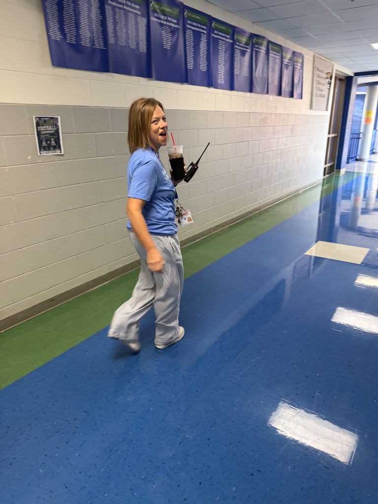 Mrs. Borders, patrolling the halls in PJ mode.