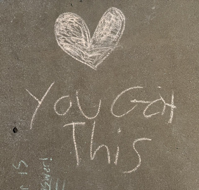 Messages of positive affirmation decorating the walkways of EJMS for 988 day.