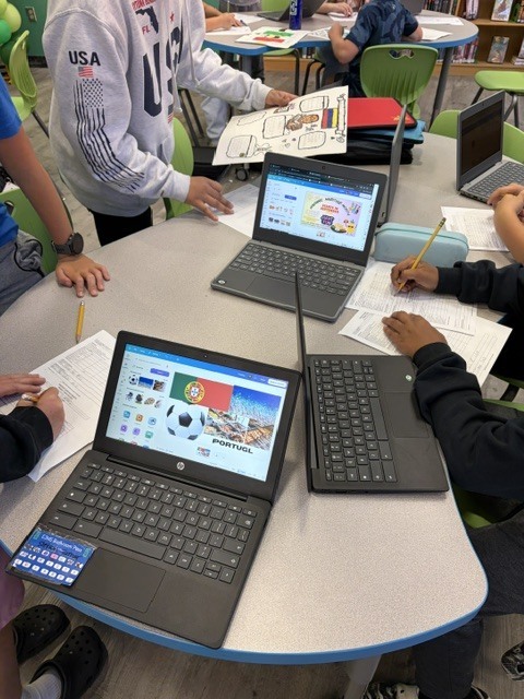 EJMS students collaborating to make posters celebrating Hispanic Heritage Month.