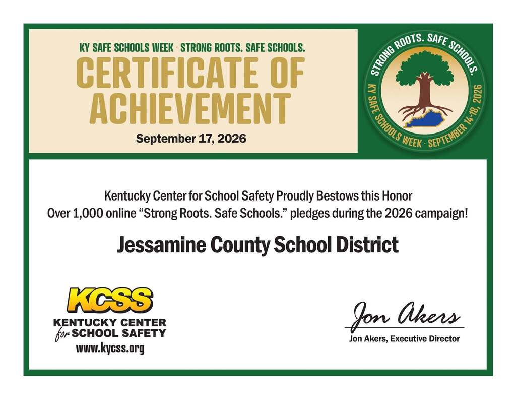Certificate of Achievement 100 online pledges for safe schools