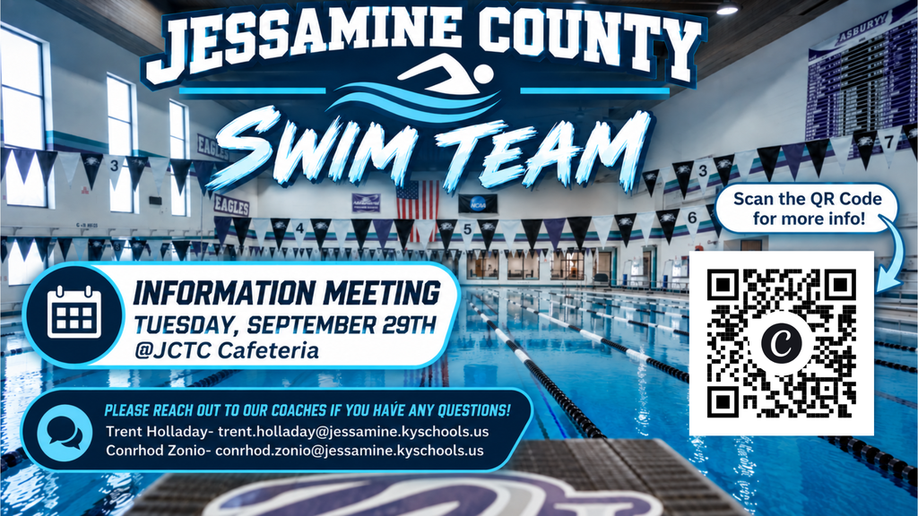 Any 7th or 8th grader interested in swimming for the school, please see the information below. The parent meeting is TONIGHT at 7:00pm at JCTC!