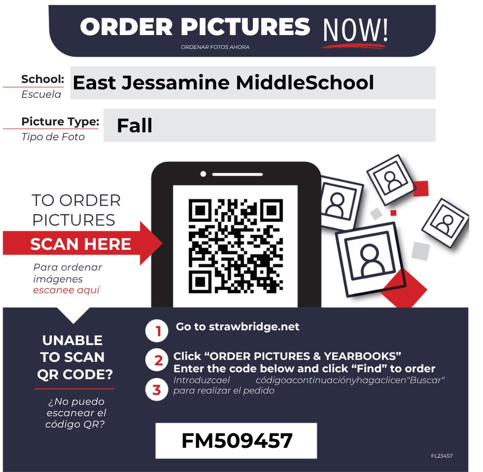 Picture Day order form for EJMS students.