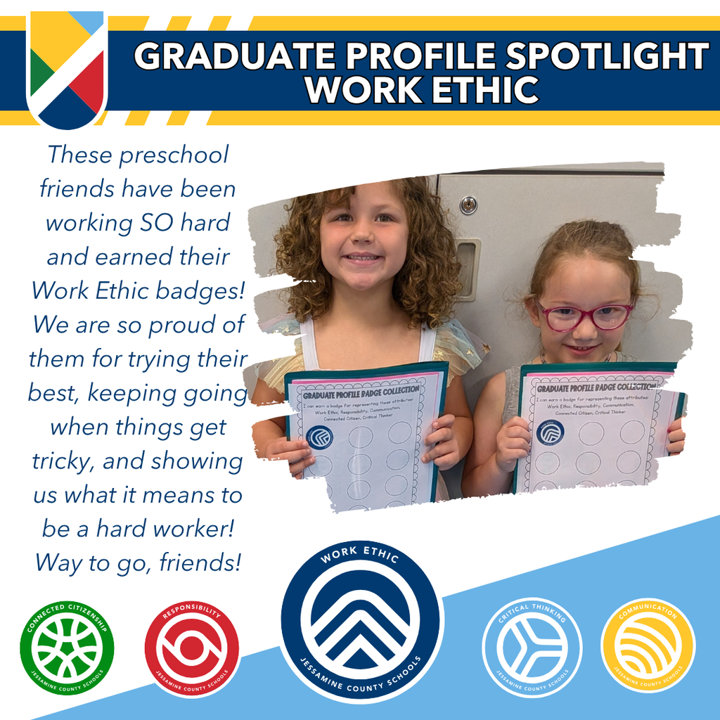 Two students showing off their worth ethic badges