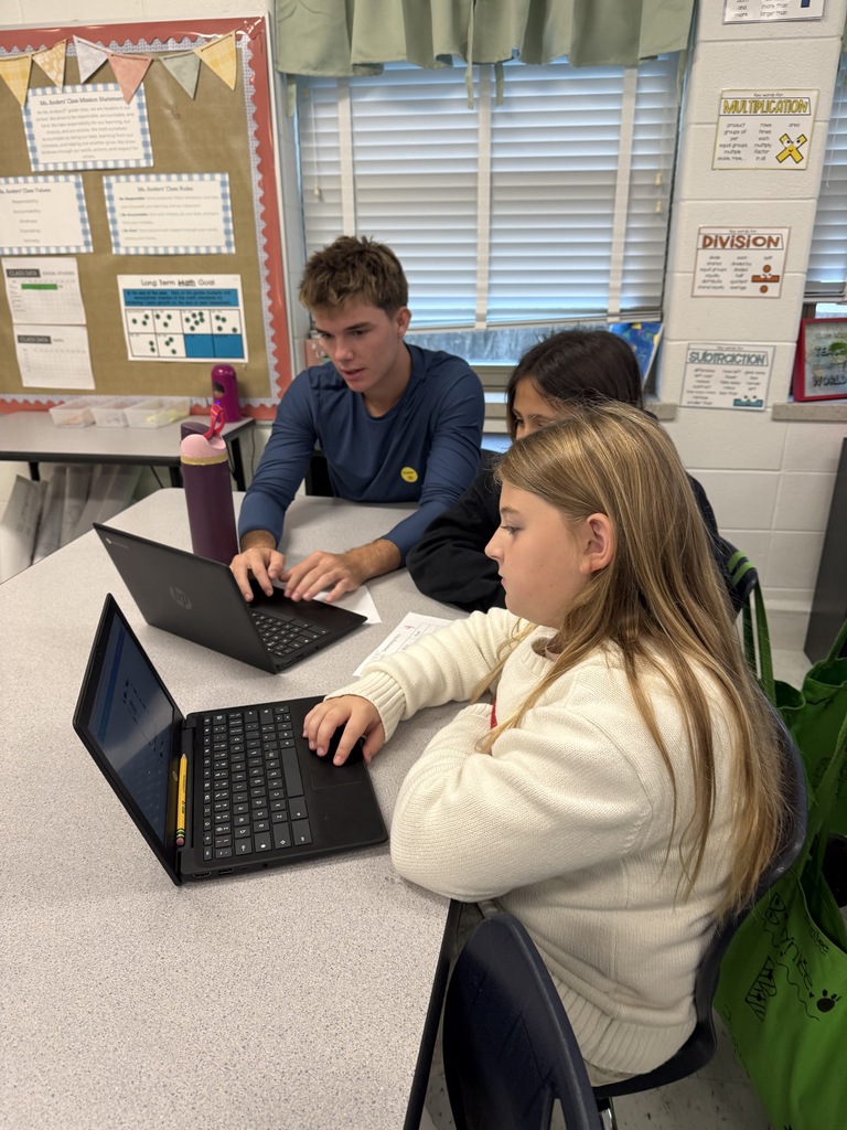 Students in the Entrepreneurship class (Business and Marketing pathway) working with 5th graders at Warner Elementary School on their Entrepreneurship Fair projects!