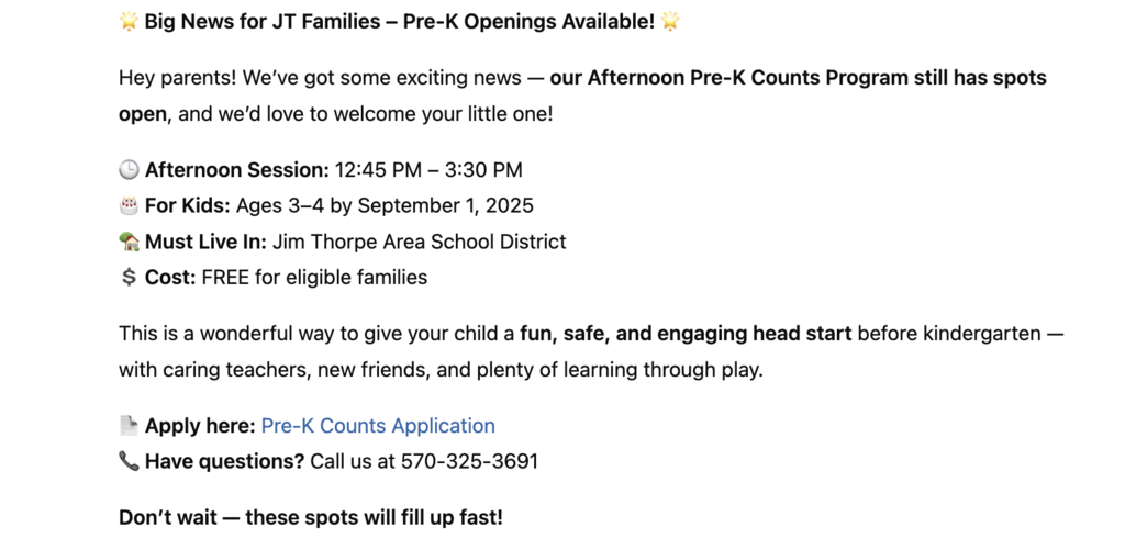 Pre-K Openings