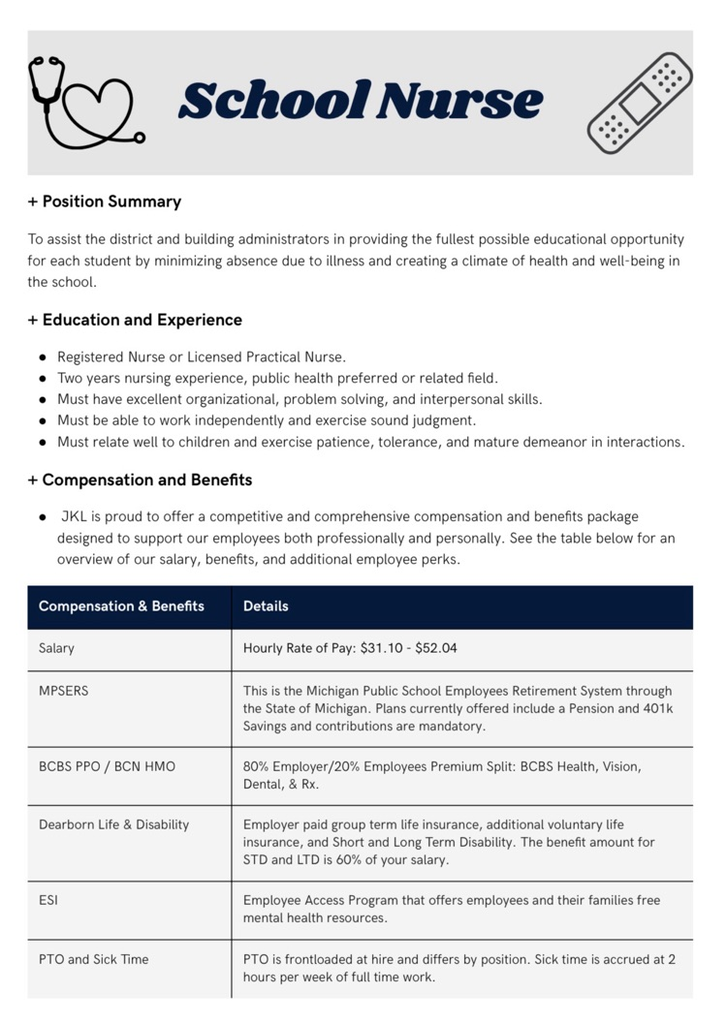 School Nurse Job Description