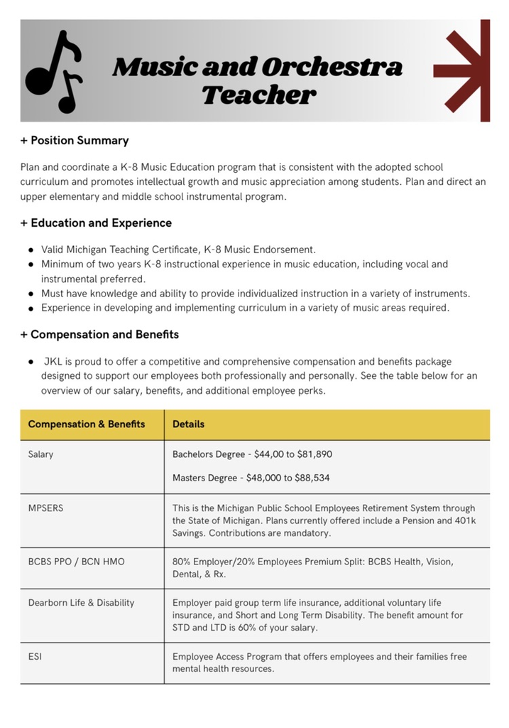 Music & Orchestra Teacher Description