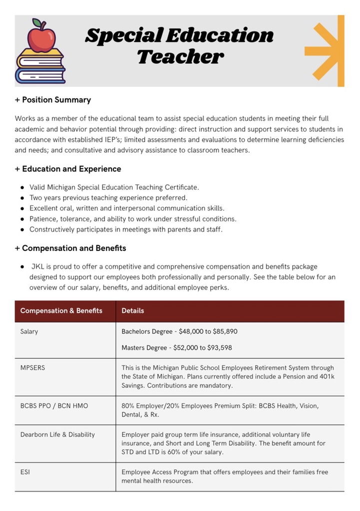 Special Education Teacher description