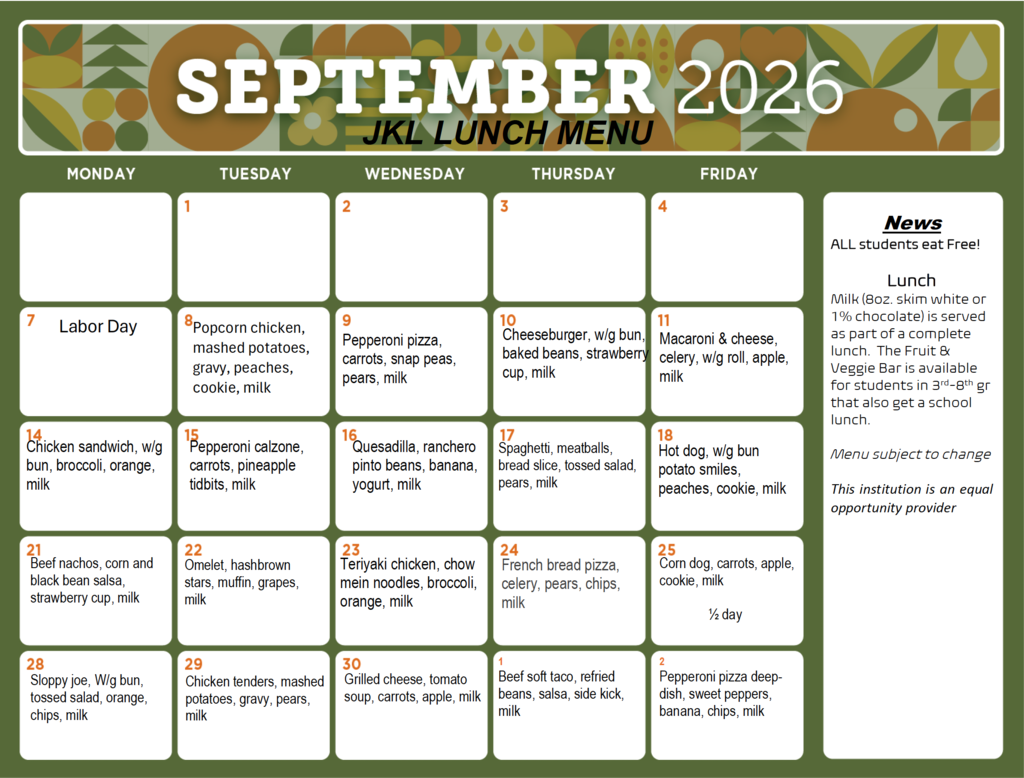 Sept Lunch Menu