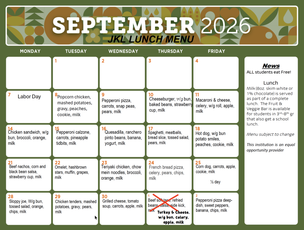 September Lunch  Menu