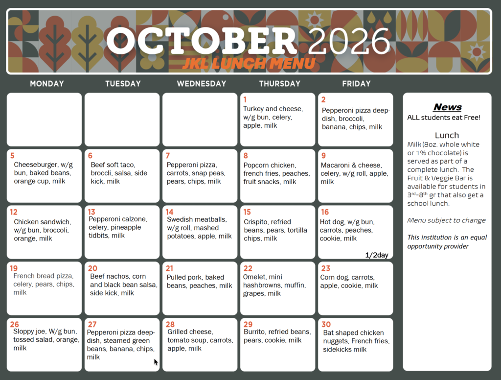 October Lunch Menu