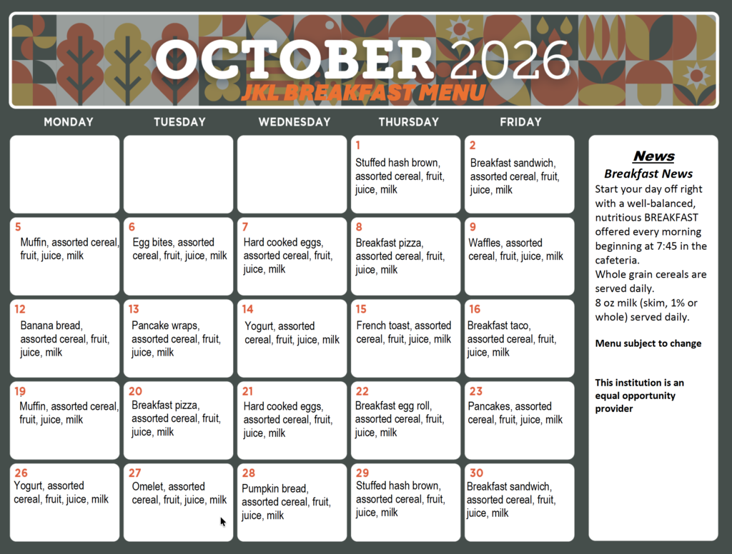 October Breakfast Menu