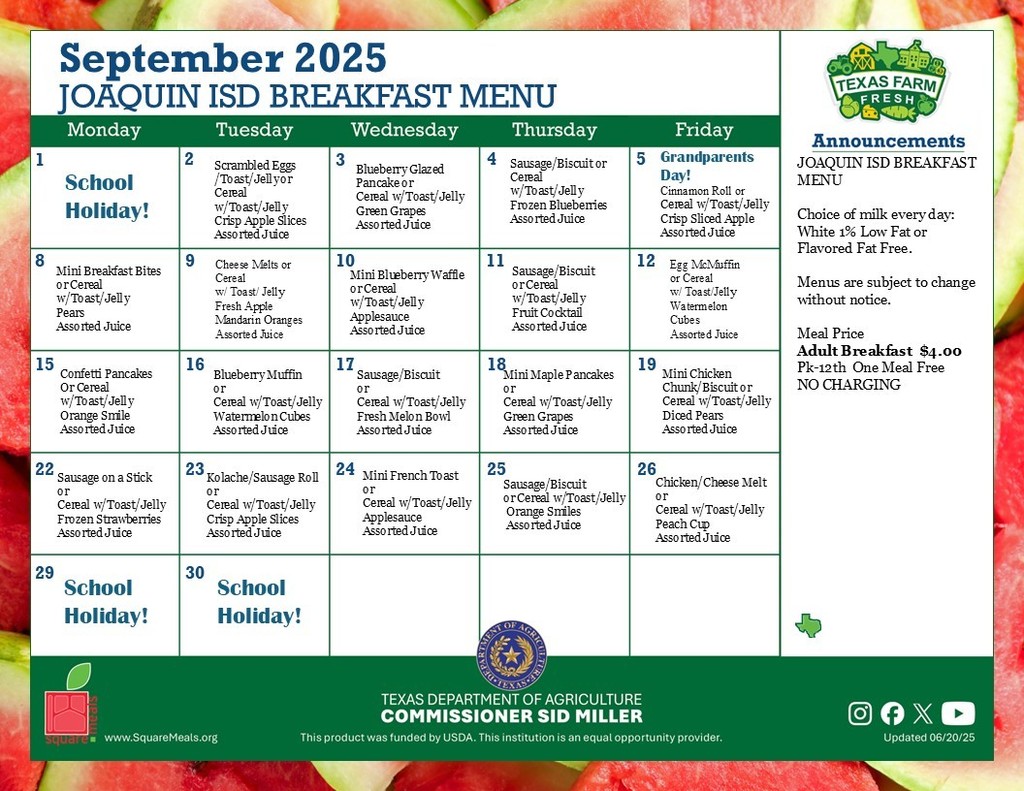September Breakfast Menu