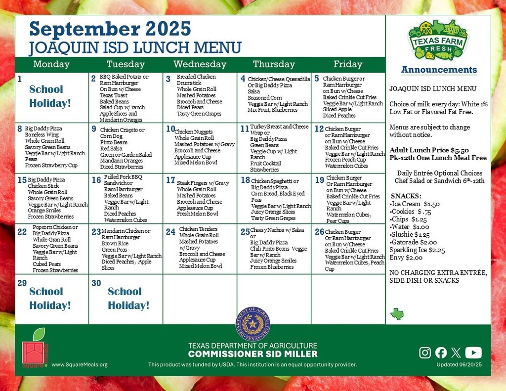 September Lunch Menu