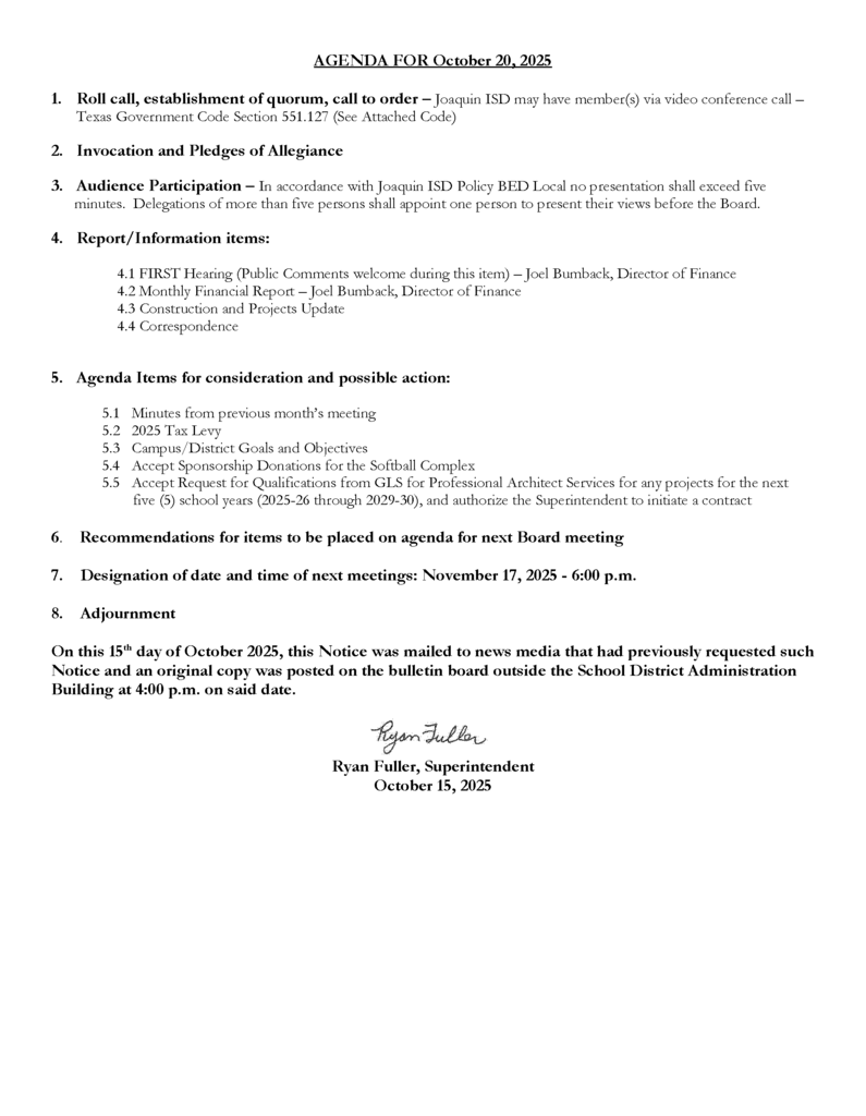 board agenda