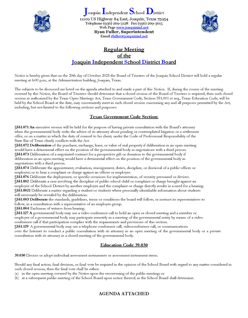 board agenda