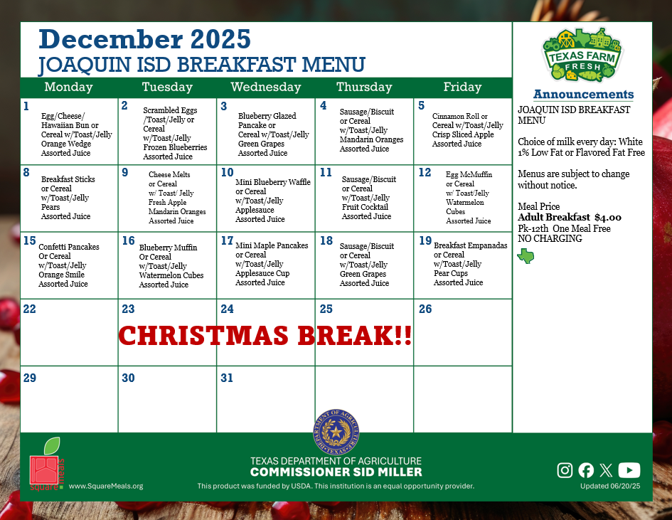December Breakfast Menu!