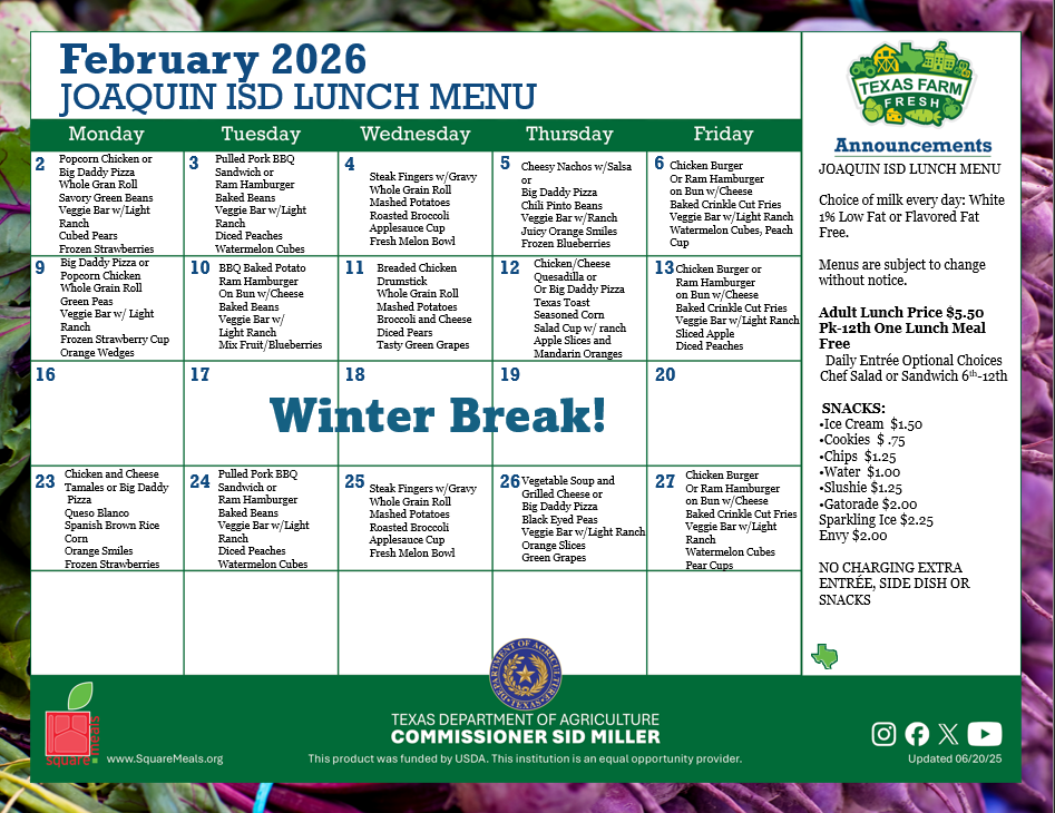 February Lunch Menu!
