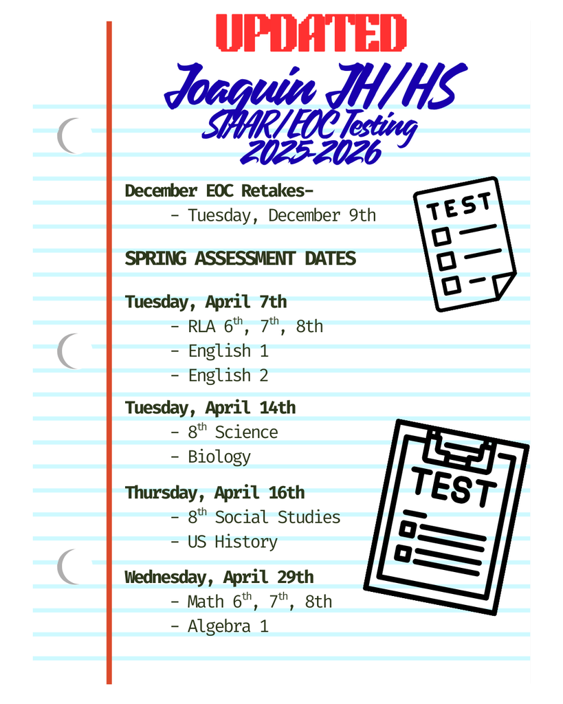 updated testing dates