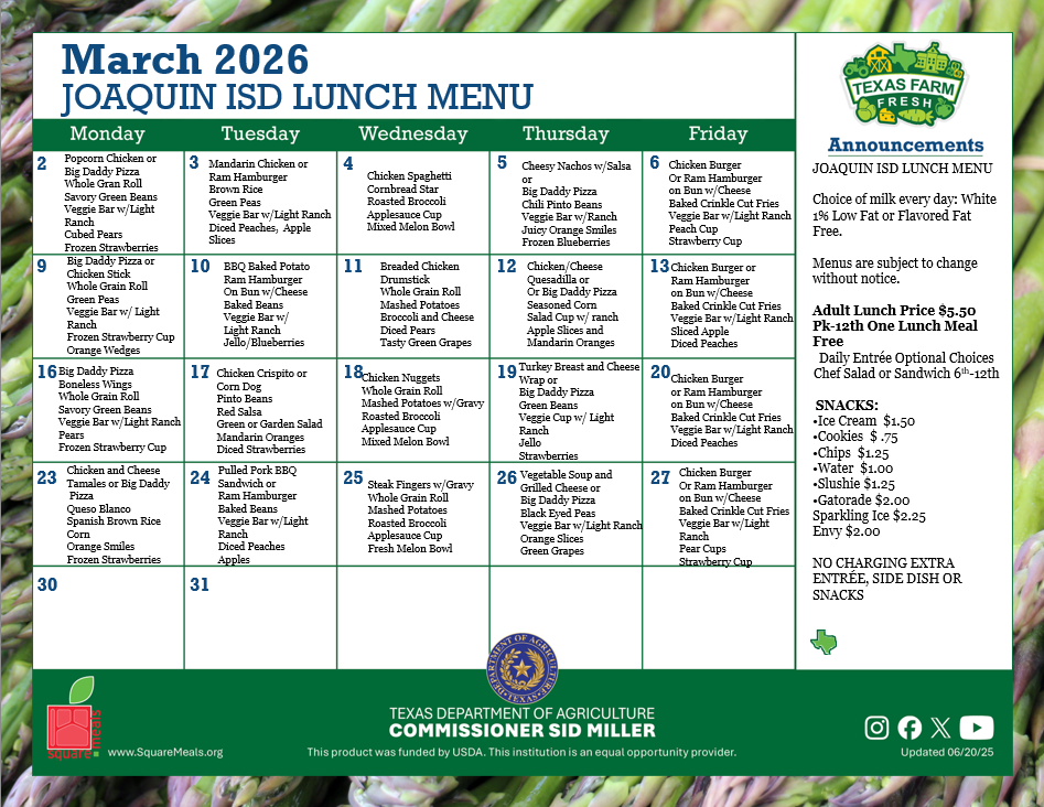 March Lunch Menu!