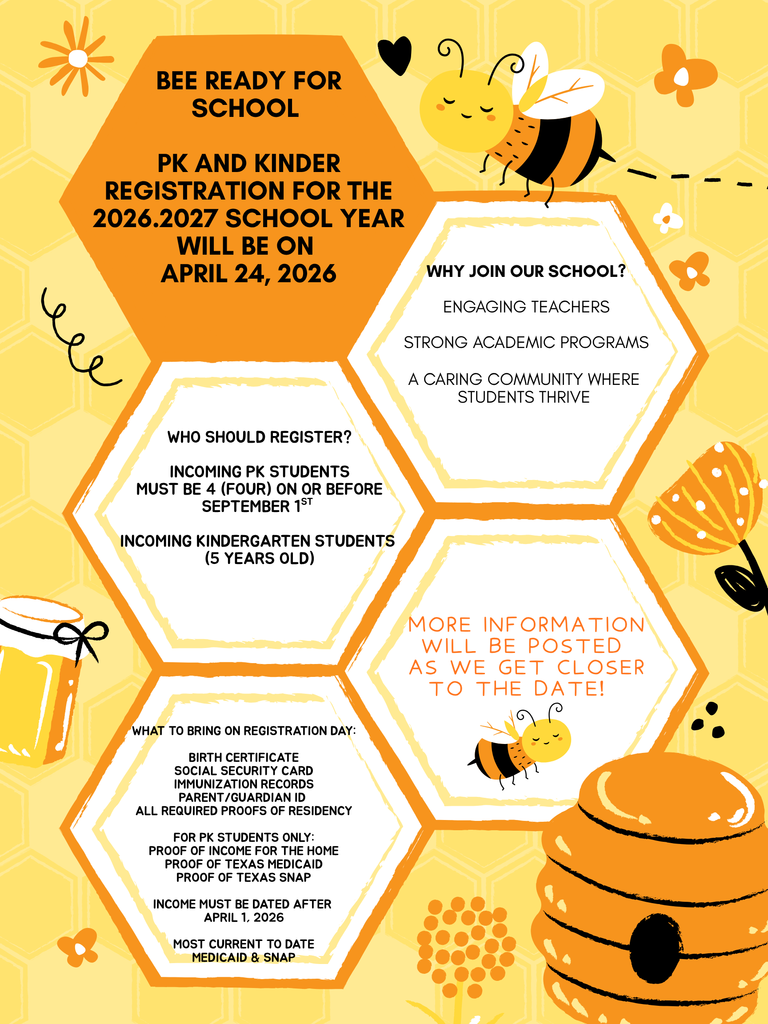 A sweet start to learning begins at Joaquin Elementary! Registration for upcoming PK and KG students is coming up! Be sure to follow us for more information leading up to the date!