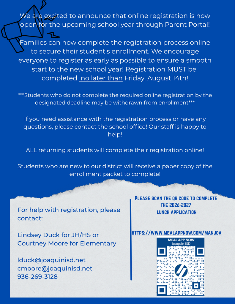 Online Registration for the 2026-2027 school year is now open!