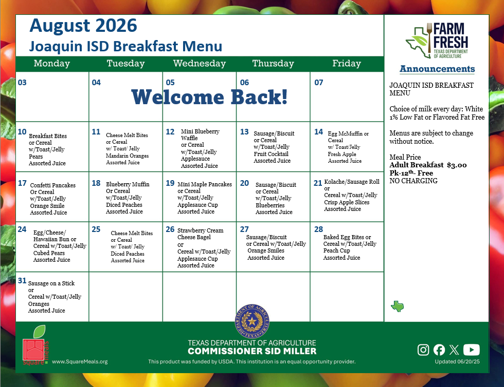 August Breakfast Menu!