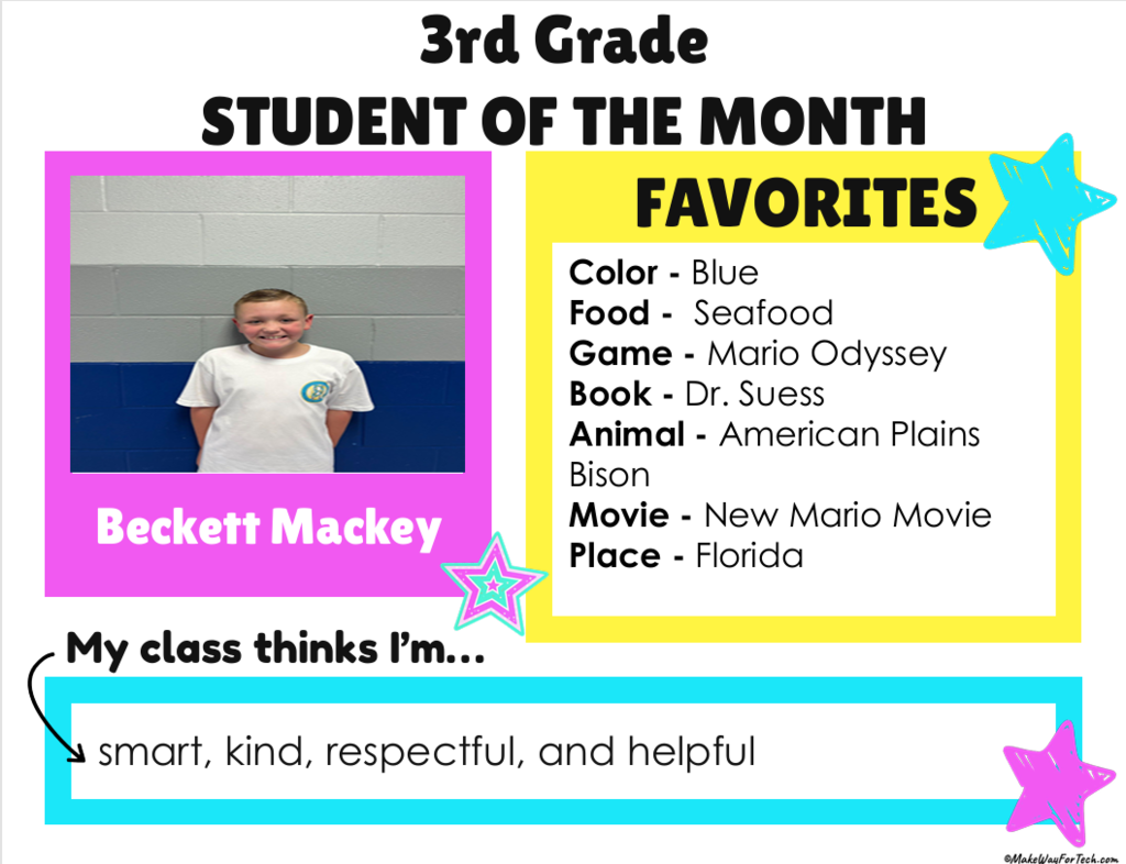 3rd grade student of the month!