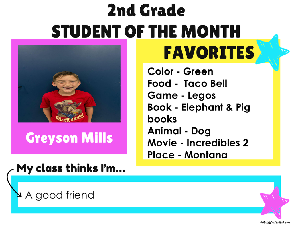 2nd grade student of the month!