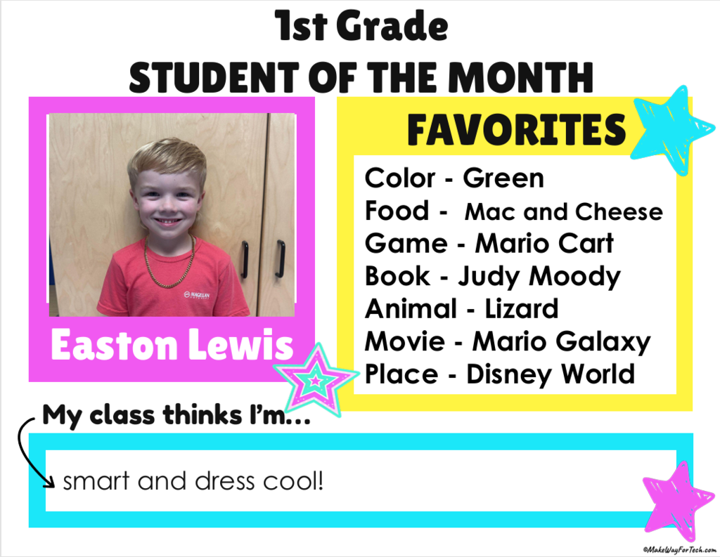 1st grade student of the month