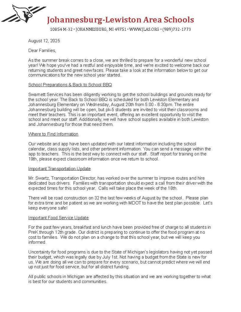 page 1 of family letter