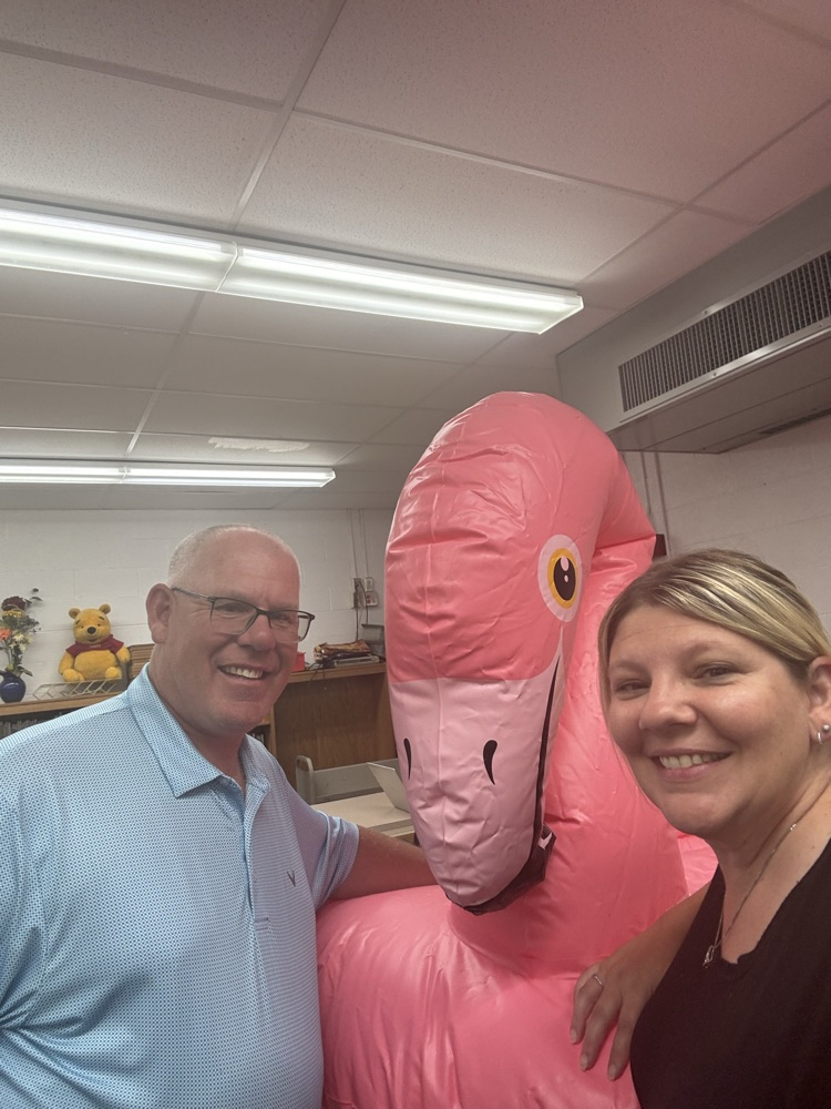 admin with flamingo