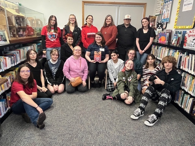 JLHS Writers' Club members with Mrs. Goddard and Kassandra Keator.