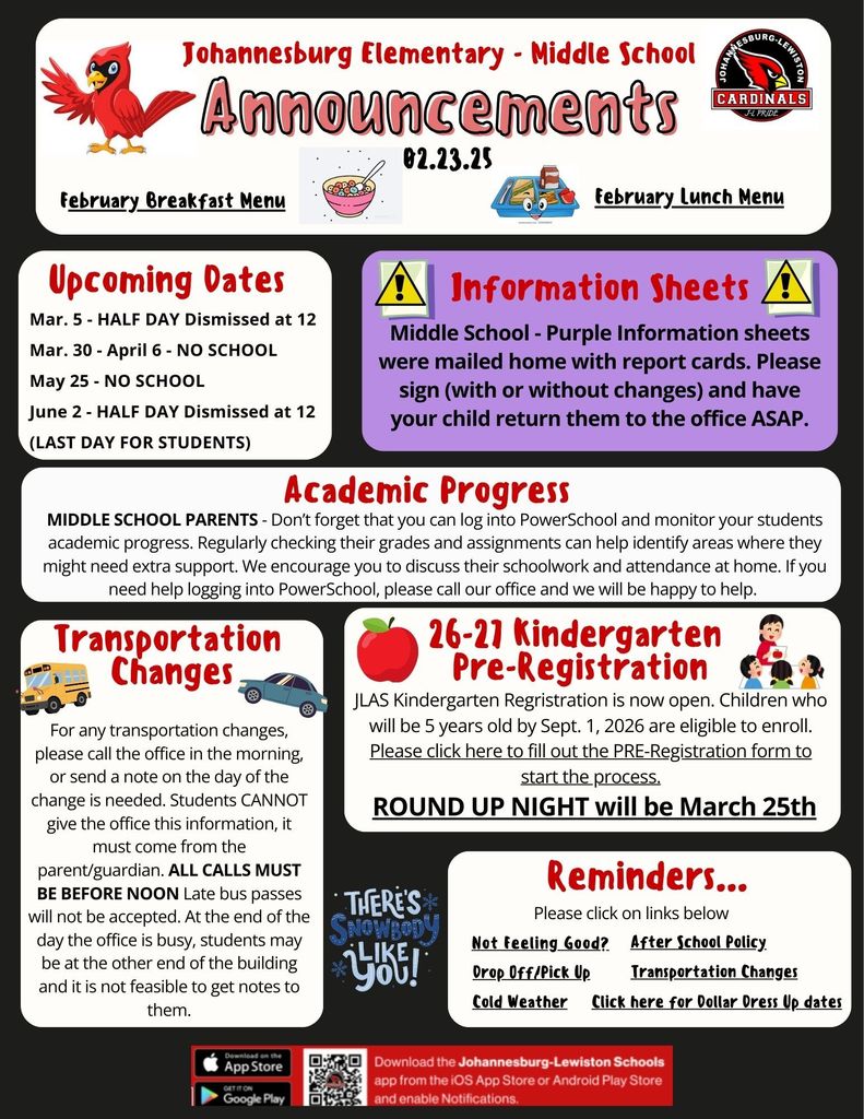 Here is the JEMS Announcements for the week of February 23rd.