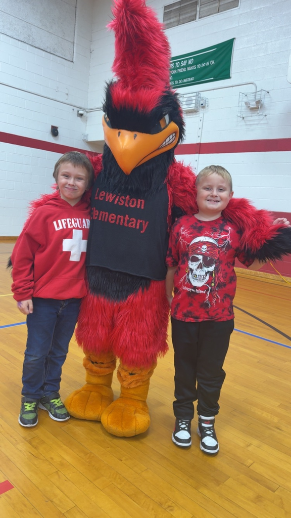 Two Lewiston Cardinals with our JLAS mascot!